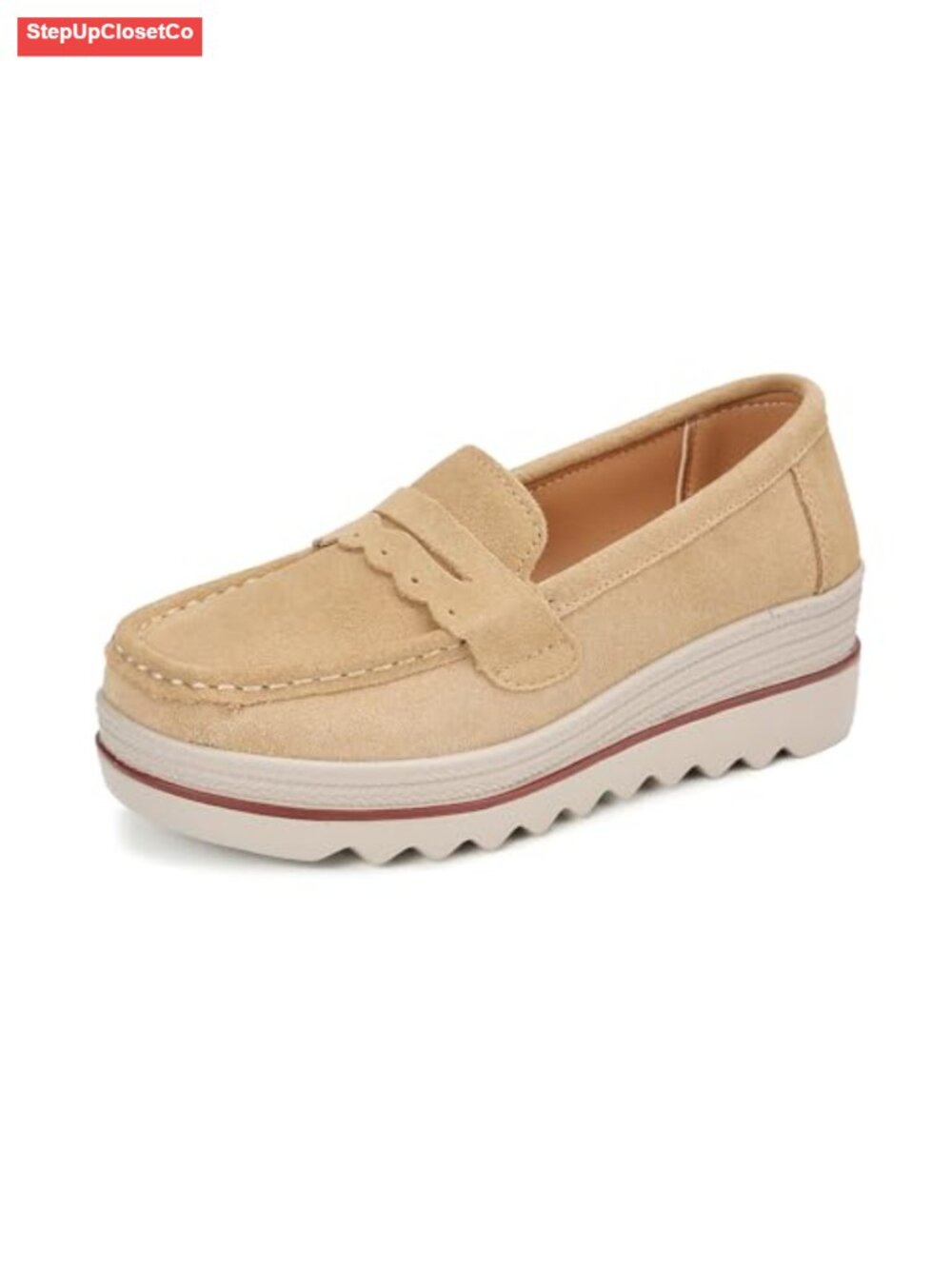 Women's Slip-On Platform Loafers Suede Wedge Mocs Lightweight Casual Office